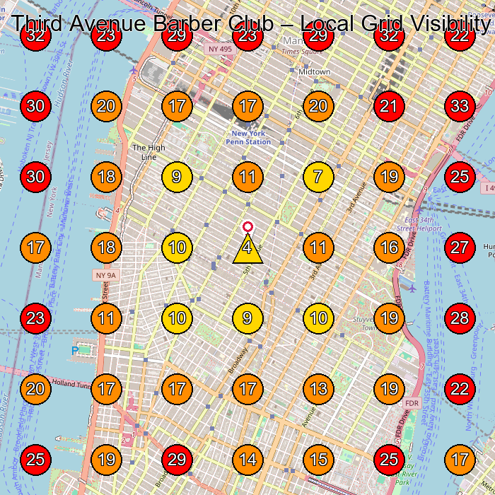 Third Avenue Barber Club GeoGrid visibility map for Barber Shop in New York